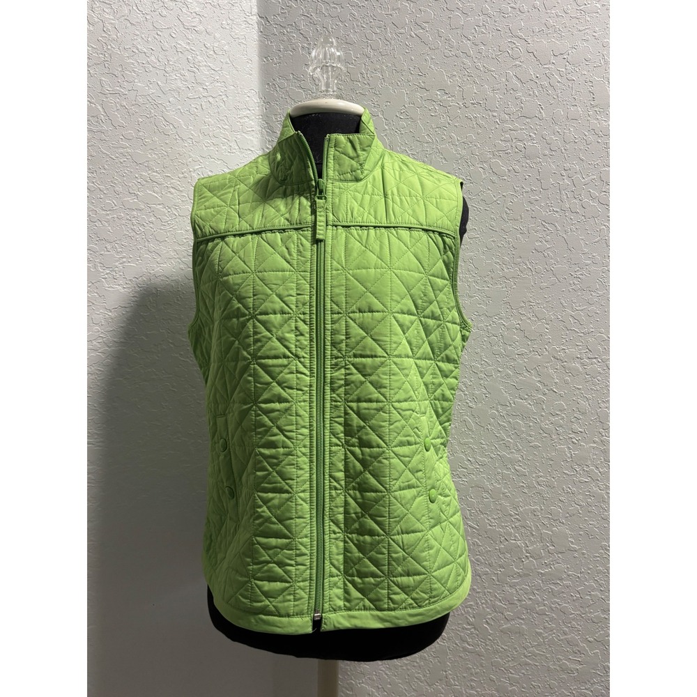 Talbots Petites Lime Green Quilted Vest Medium Full Zip MockNeck GeometricPuffer